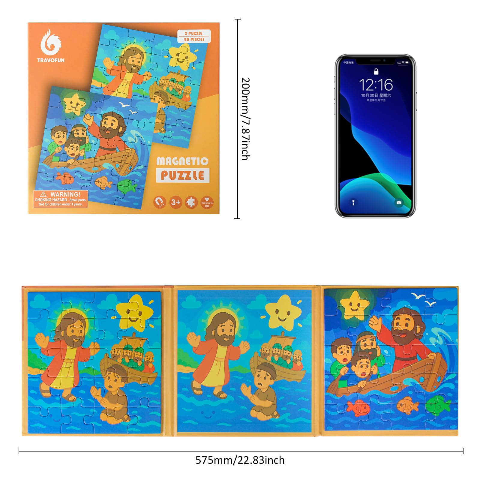 TRAVOFUN Magnetic Bible Puzzles for Kids Ages 3-5 – Jesus Walking on Water & Calming the Storm, 2-Pack Jigsaw Book, Christian Gifts for Toddlers