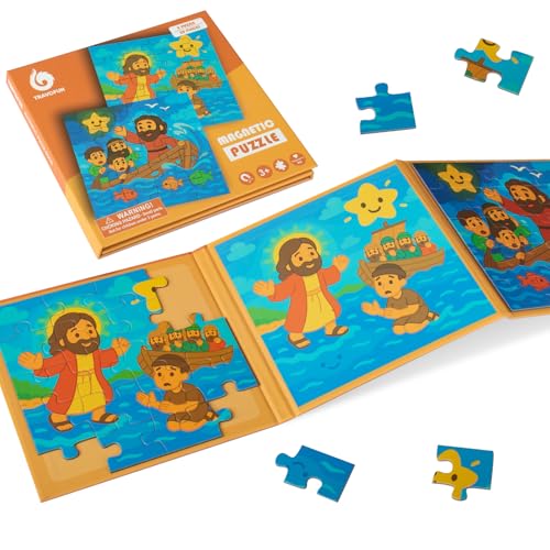 TRAVOFUN Magnetic Bible Puzzles for Kids Ages 3-5 – Jesus Walking on Water & Calming the Storm, 2-Pack Jigsaw Book, Christian Gifts for Toddlers