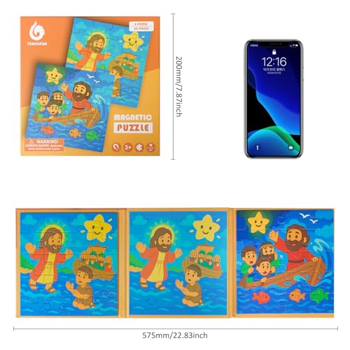 TRAVOFUN Magnetic Bible Puzzles for Kids Ages 3-5 – Jesus Walking on Water & Calming the Storm, 2-Pack Jigsaw Book, Christian Gifts for Toddlers