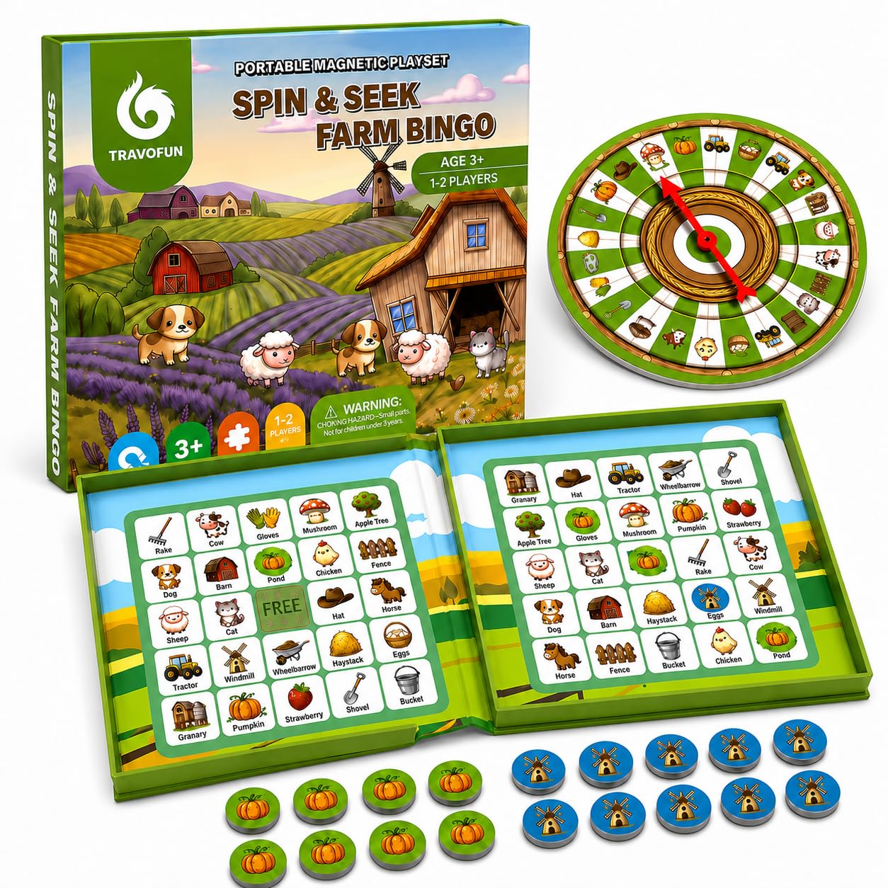 Travofun Magnetic Farm Bingo Game – Travel Toy for Kids Ages 3+