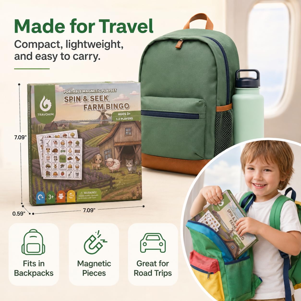 Travofun Magnetic Farm Bingo Game – Travel Toy for Kids Ages 3+