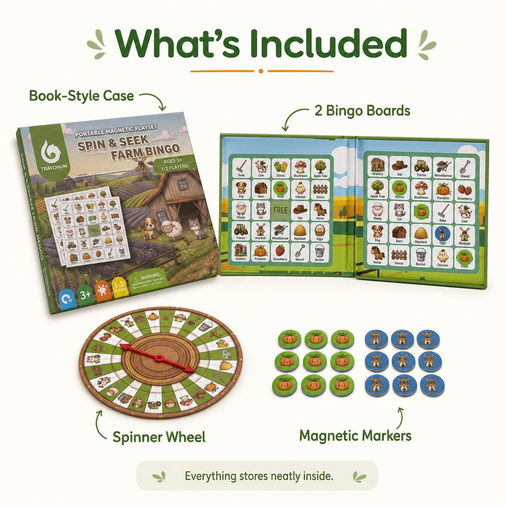 Travofun Magnetic Farm Bingo Game – Travel Toy for Kids Ages 3+