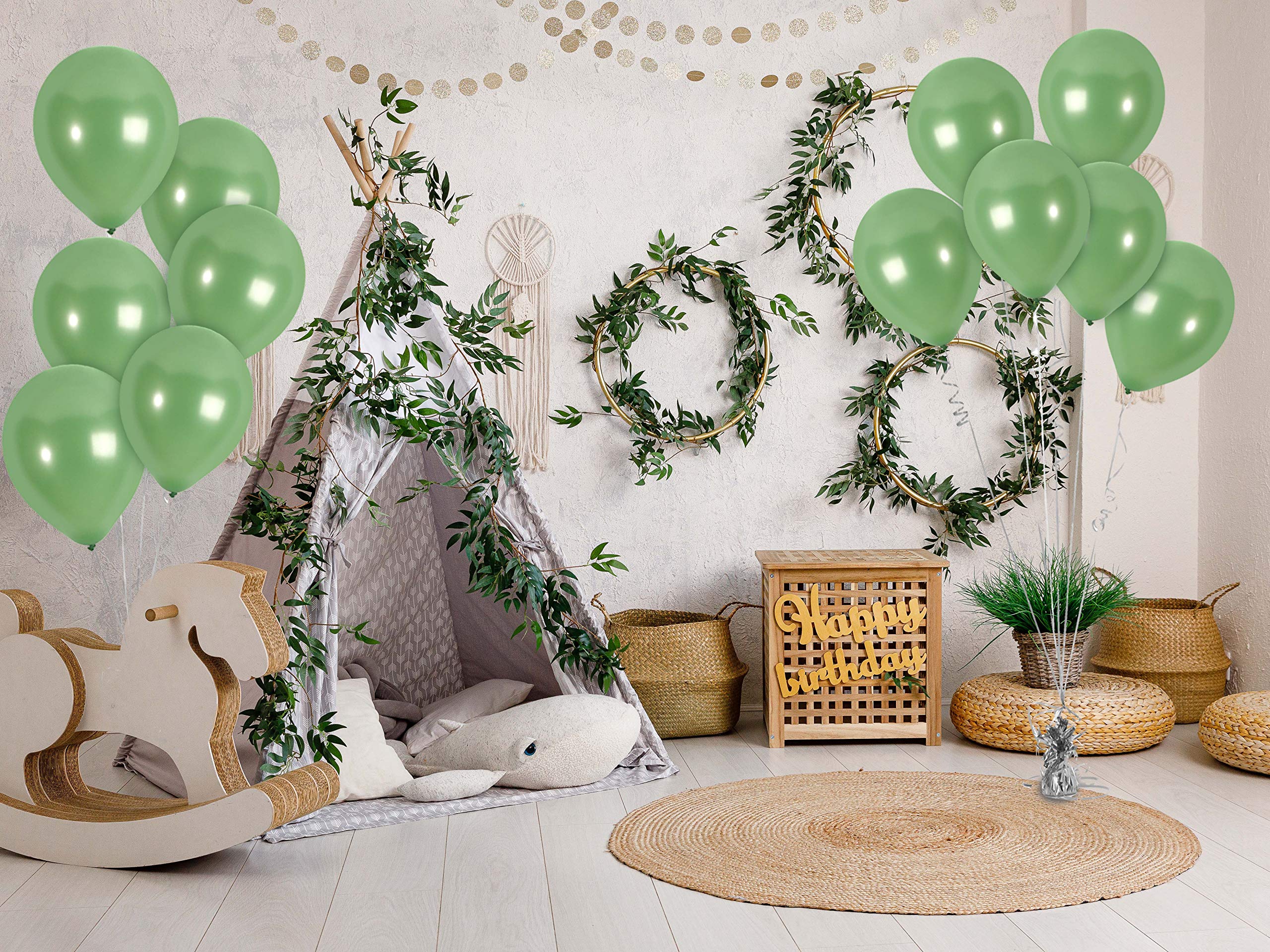 Treasures Gifted 12-Inch Metallic Sage Green Balloons – 36 Pack with Ribbon for Parties, Weddings, and Celebrations