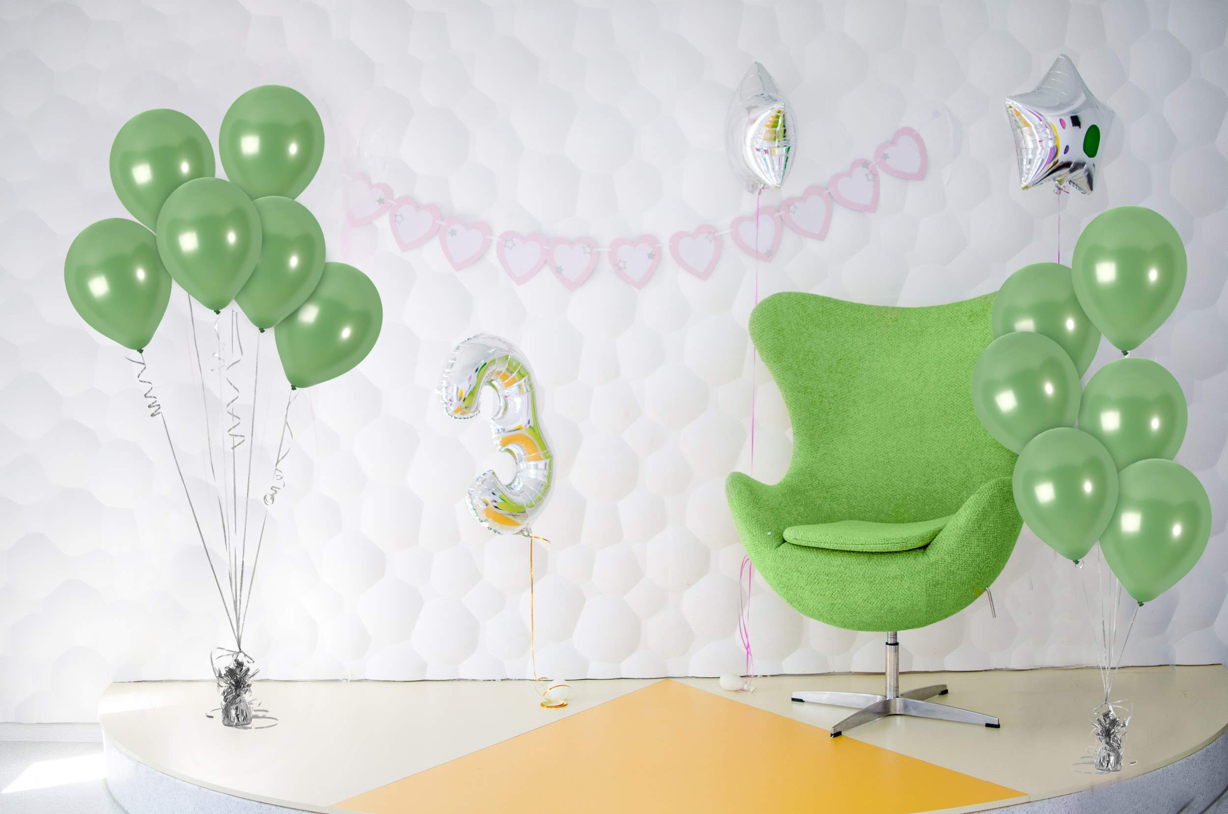 Treasures Gifted 12-Inch Metallic Sage Green Balloons – 36 Pack with Ribbon for Parties, Weddings, and Celebrations