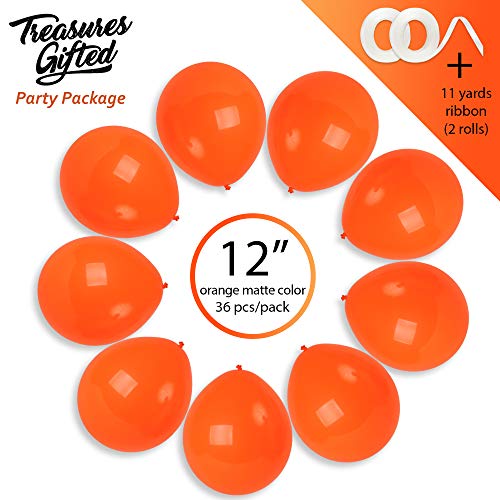 Treasures Gifted 36-Pack Matte Orange Latex Balloons – 12 Inch with Ribbon