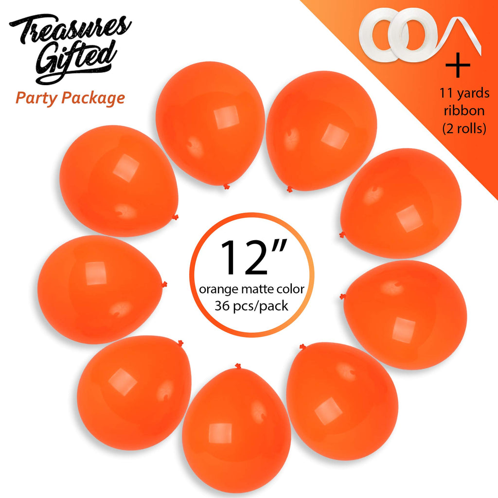Treasures Gifted 36-Pack Matte Orange Latex Balloons – 12 Inch with Ribbon