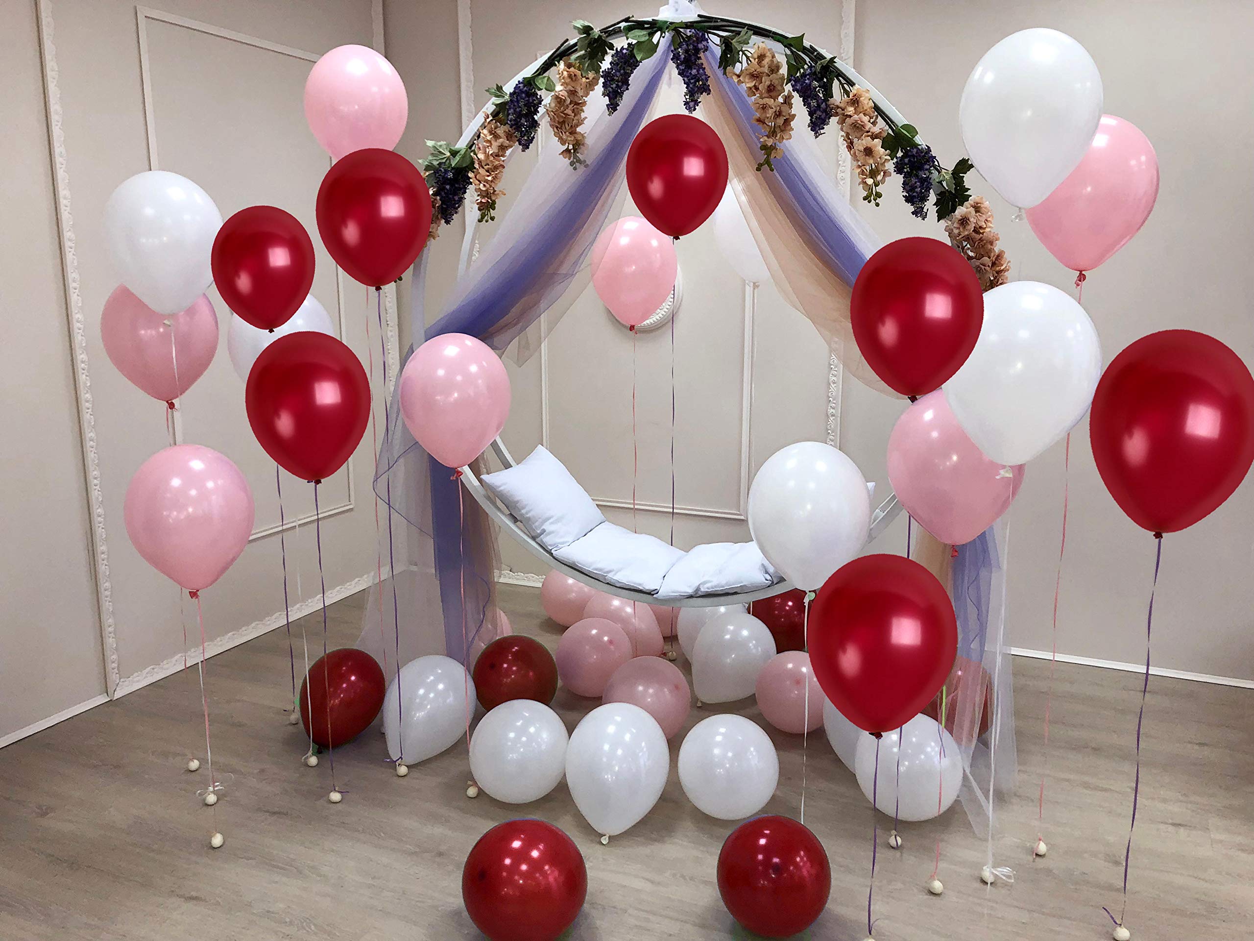 Treasures Gifted 36-Pack Metallic Burgundy Balloons 12 Inch – Includes Ribbon, Thicker Latex