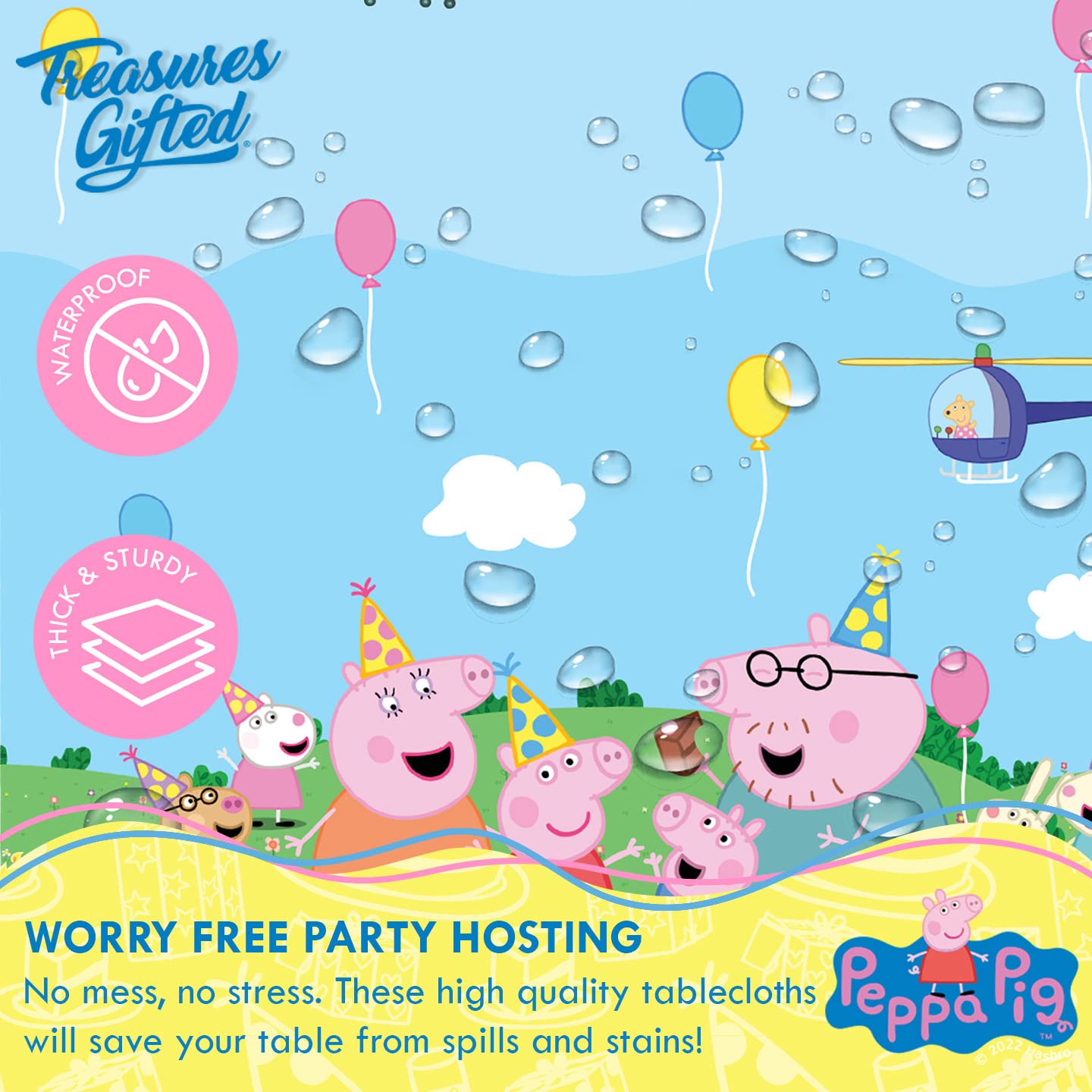 Treasures Gifted Peppa Pig Birthday Tablecloth - Large 54x108 Inch Plastic Party Table Cover