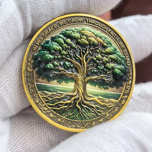 Tree of Faith Christian Challenge Coin – Gold Finish with Colossians 2:6-7 Verse