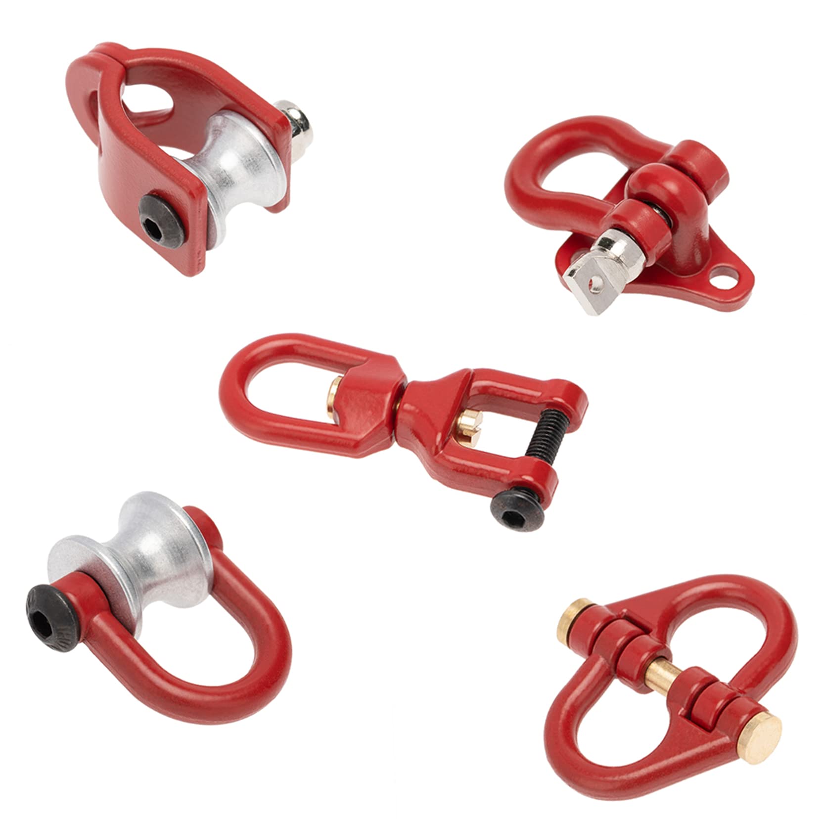 Treehobby 5-Pack Red Metal Tow Hooks for 1/10 RC Crawlers (SCX10, TRX4, TRX6, etc.)