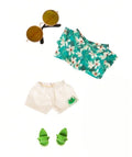 Tropical Hawaiian Doll Clothes 4-Piece Set – Shirt, Shorts, Slippers & Sunglasses for 15-17cm Dolls