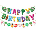 Tropical Summer Birthday Banner Set - Flamingo, Palm Leaves, Aloha Theme Party Decorations