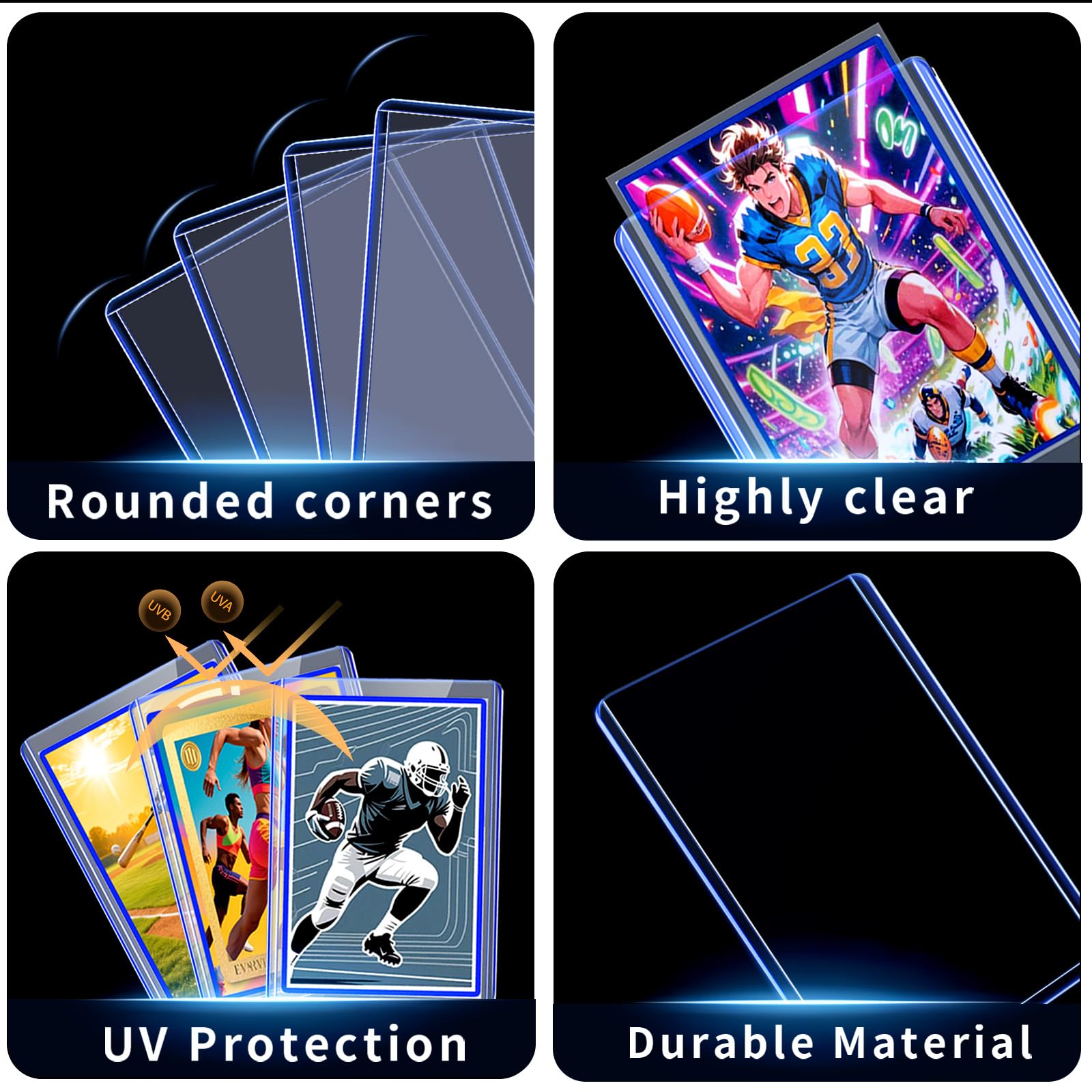 TRUGQ 200-Pack Card Protectors: 100 Rigid Toploaders & 100 Soft Sleeves, 3x4 Inch Clear Plastic for Sports & Game Cards
