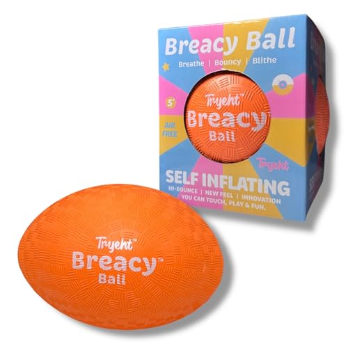 Tryeht Self-Inflating Ball 5 Inch – No Pump Needed, Orange Rubber, High Bounce, Portable