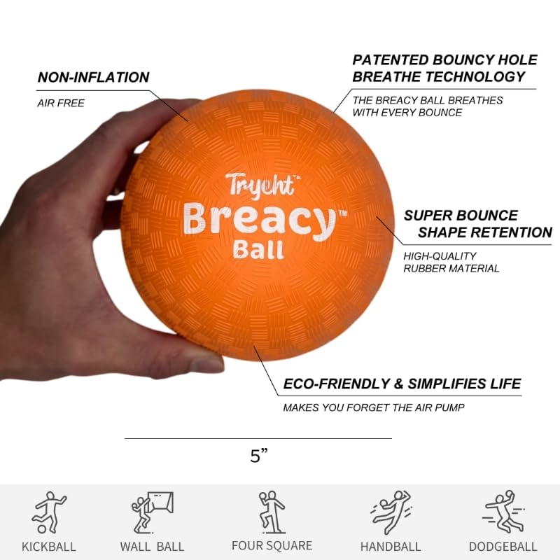 Tryeht Self-Inflating Ball 5 Inch – No Pump Needed, Orange Rubber, High Bounce, Portable