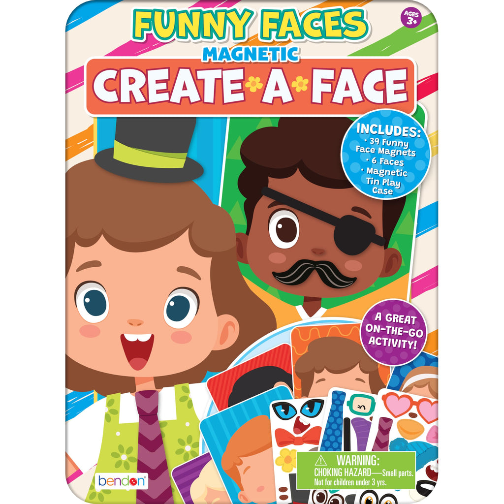 TS Shure by Bendon Create Funny Faces Magnetic Activity Tin with 3 Magnet Sheets and 2 Play Scene Cards