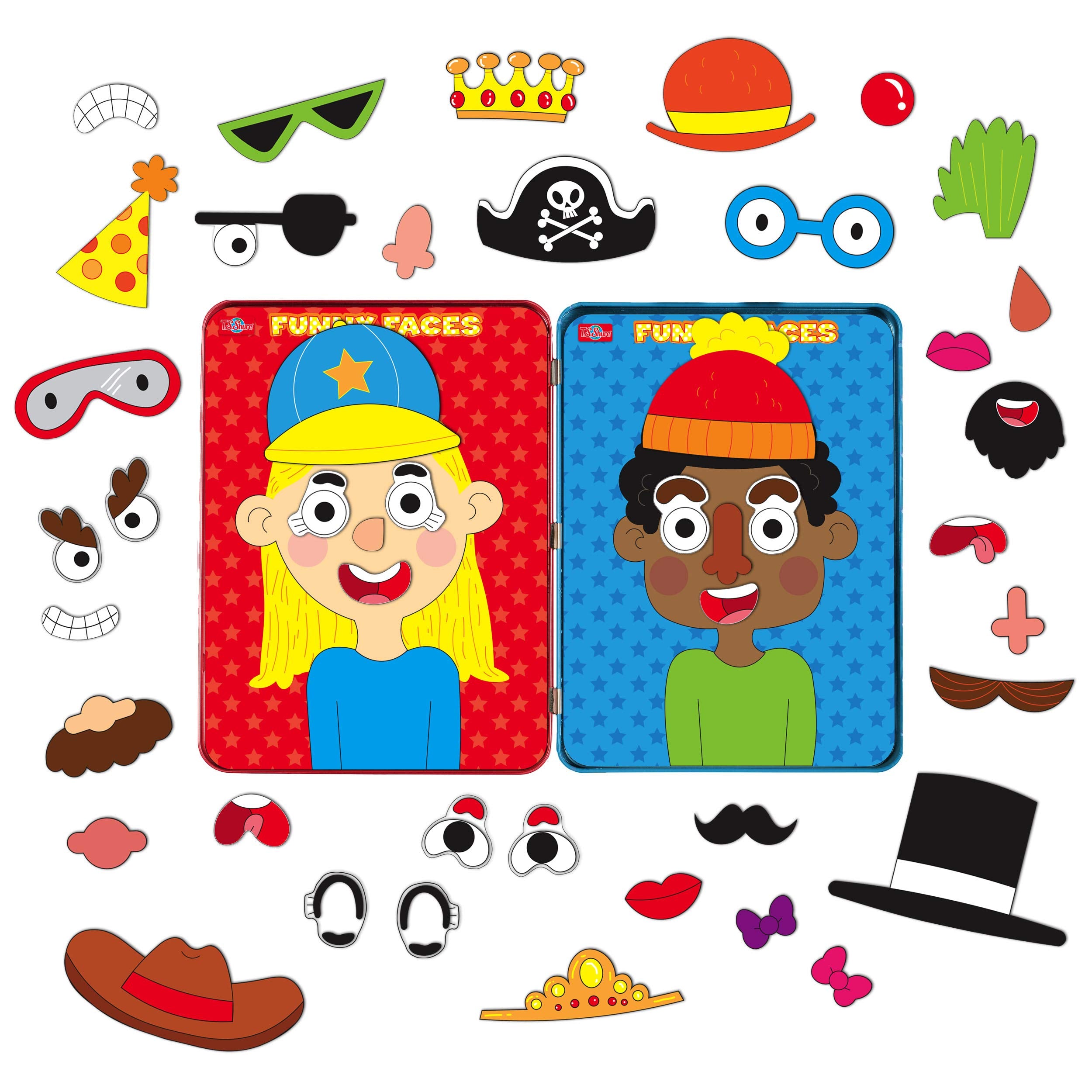 TS Shure by Bendon Create Funny Faces Magnetic Activity Tin with 3 Magnet Sheets and 2 Play Scene Cards