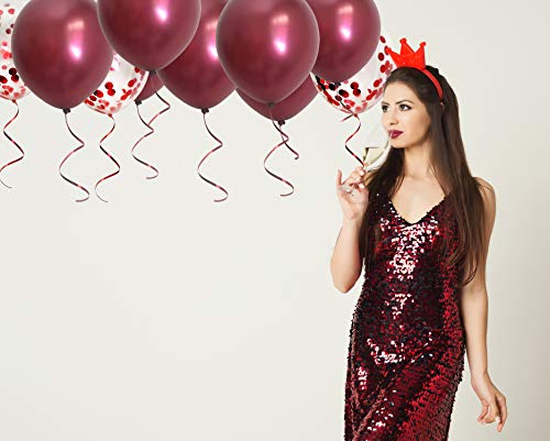 TSOTU 50-Pack Burgundy Metallic & Confetti Balloons for Wedding, Bridal Shower, Valentine's Day Decor