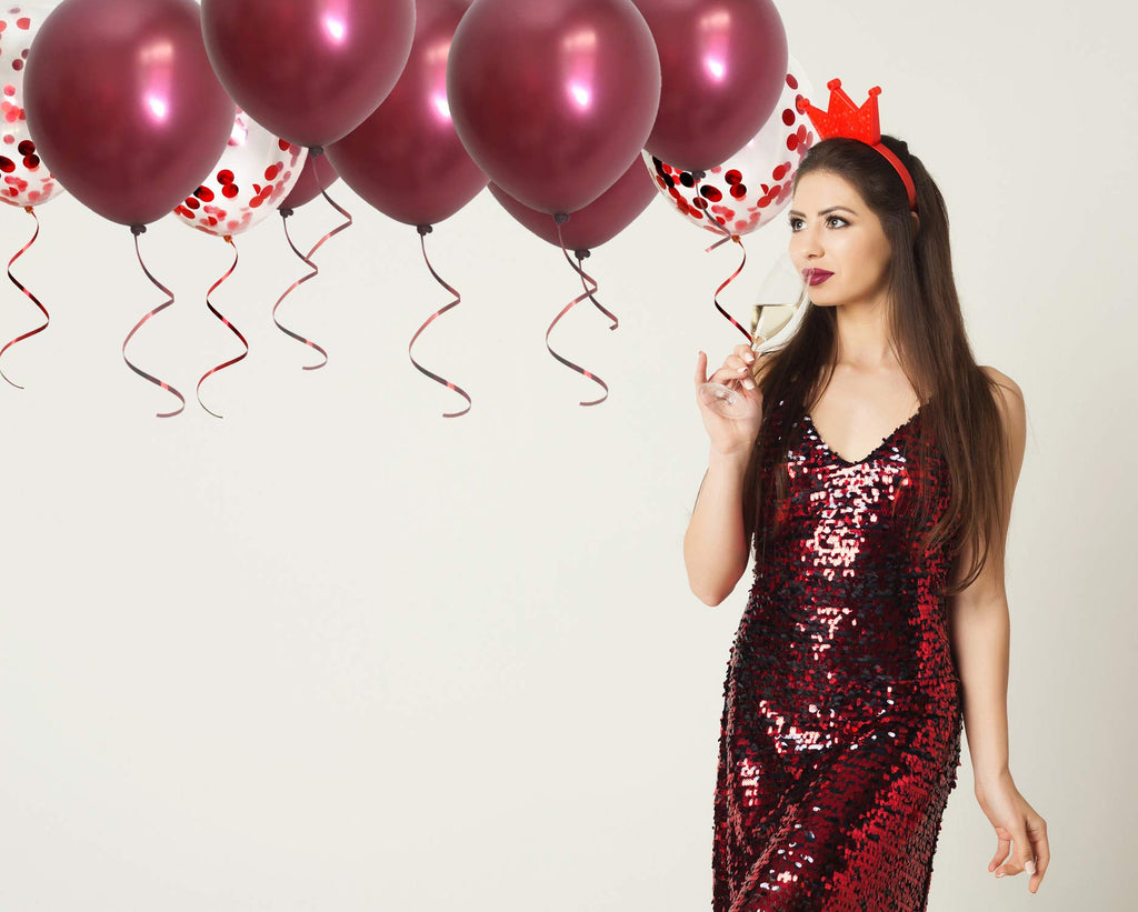 TSOTU 50-Pack Burgundy Metallic & Confetti Balloons for Wedding, Bridal Shower, Valentine's Day Decor