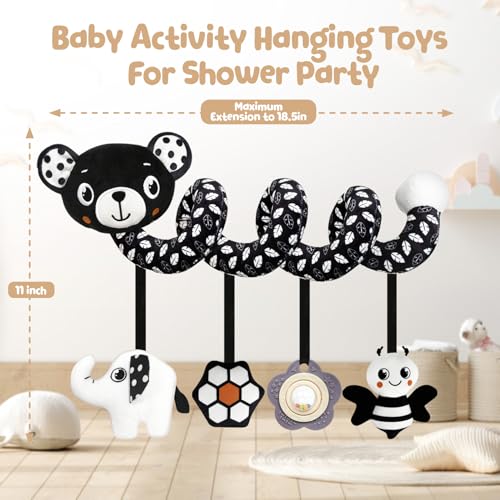 TSYAN Black and White Bear Spiral Car Seat Toy for Newborns 0-6 Months with Bell and Squeaker