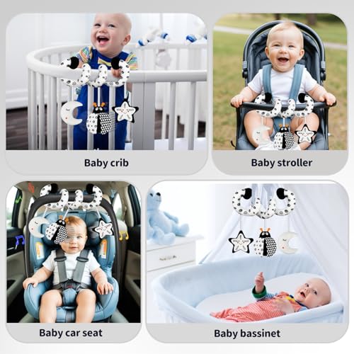 TSYAN Black and White Bug Car Seat Toy with Bell and Squeaker for Newborns 0-12 Months