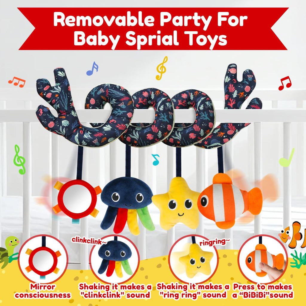 TSYAN Spiral Car Seat Toy – Ocean-Themed Plush Activity Toy for Newborns 0-12 Months