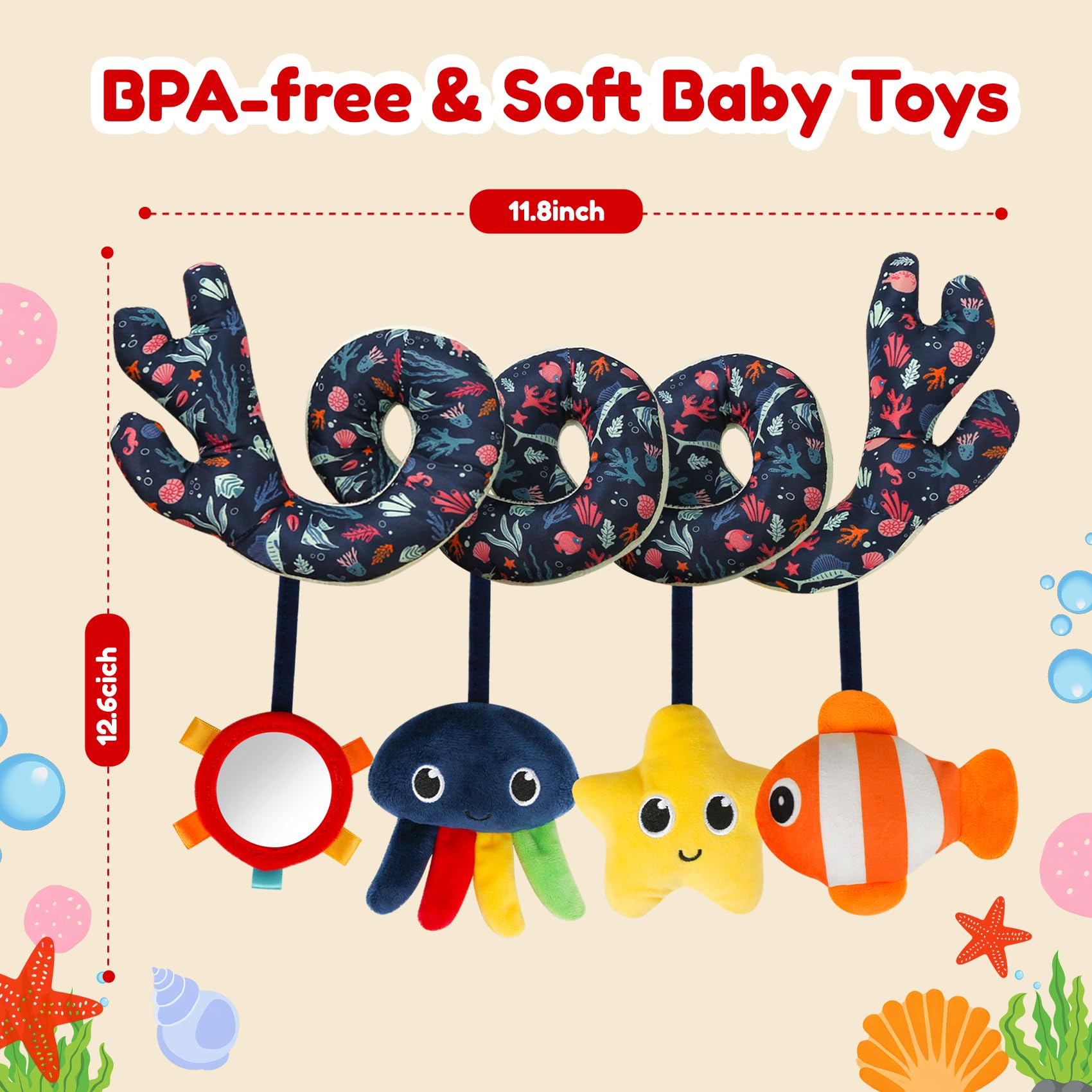 TSYAN Spiral Car Seat Toy – Ocean-Themed Plush Activity Toy for Newborns 0-12 Months