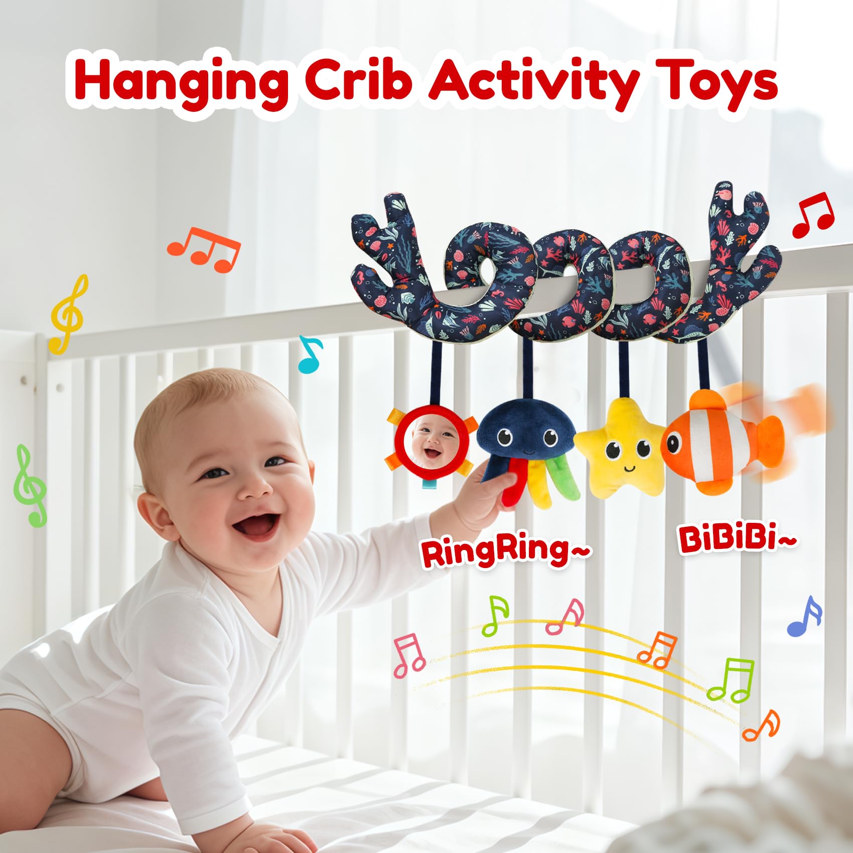 TSYAN Spiral Car Seat Toy – Ocean-Themed Plush Activity Toy for Newborns 0-12 Months