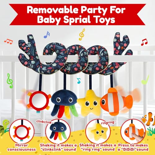 TSYAN Spiral Car Seat Toy – Ocean-Themed Plush Activity Toy for Newborns 0-12 Months