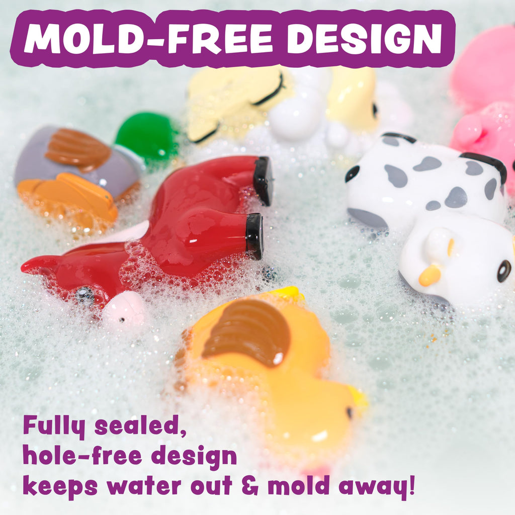 Tub Works Barnyard Mold Free Bath Toys 6-Pack – Sealed No-Hole Farm Animals for Toddlers