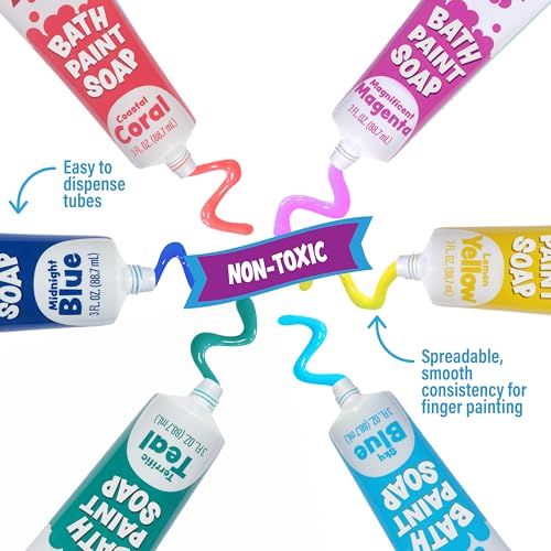 Tub Works Bath Paint Soap 6 Pack – Non-Toxic Washable Finger Paint for Toddlers
