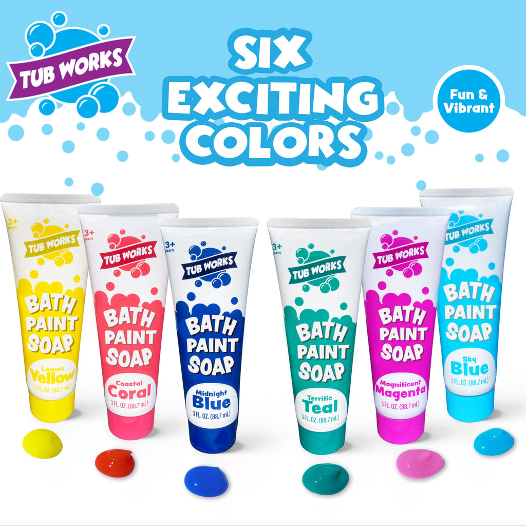 Tub Works Bath Paint Soap 6 Pack – Non-Toxic Washable Finger Paint for Toddlers