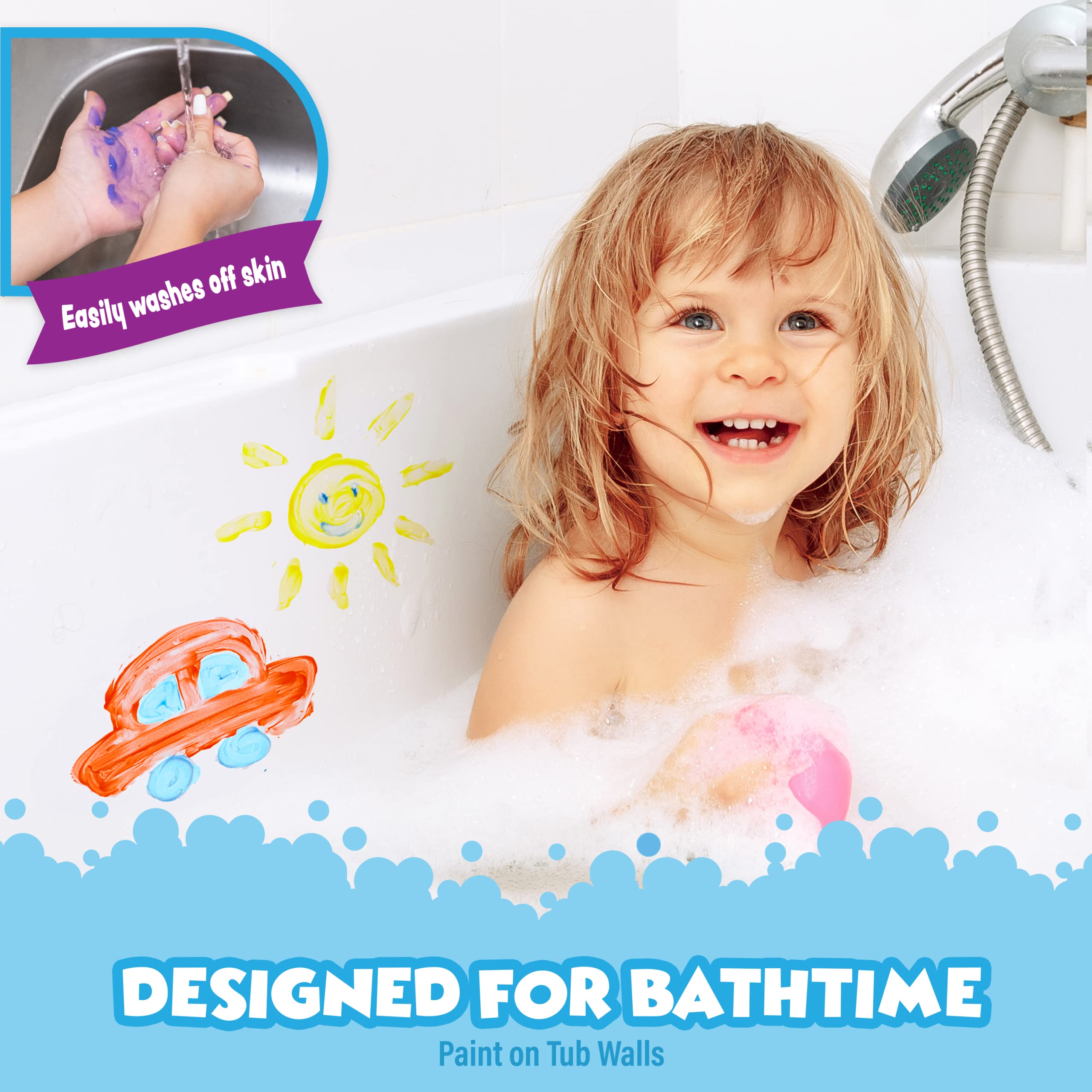 Tub Works Bath Paint Soap 6 Pack – Non-Toxic Washable Finger Paint for Toddlers