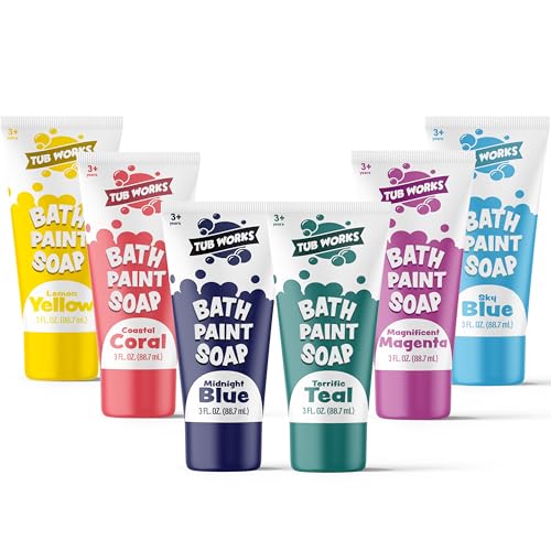 Tub Works Bath Paint Soap 6 Pack – Non-Toxic Washable Finger Paint for Toddlers