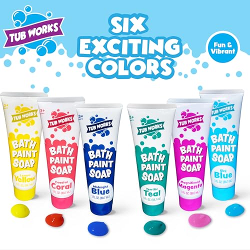 Tub Works Bath Paint Soap 6 Pack – Non-Toxic Washable Finger Paint for Toddlers