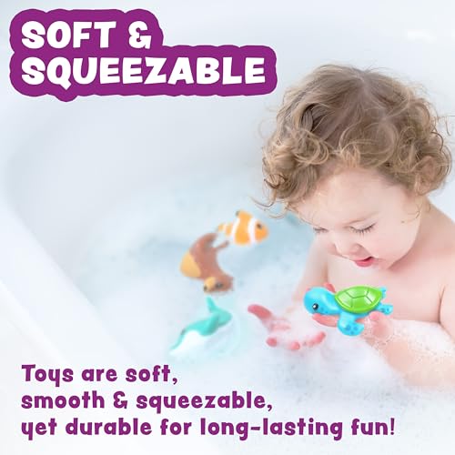 Tub Works Marine Mold-Free Bath Toys 6-Pack – Sealed No-Hole Design for Baby & Toddler Bath Fun