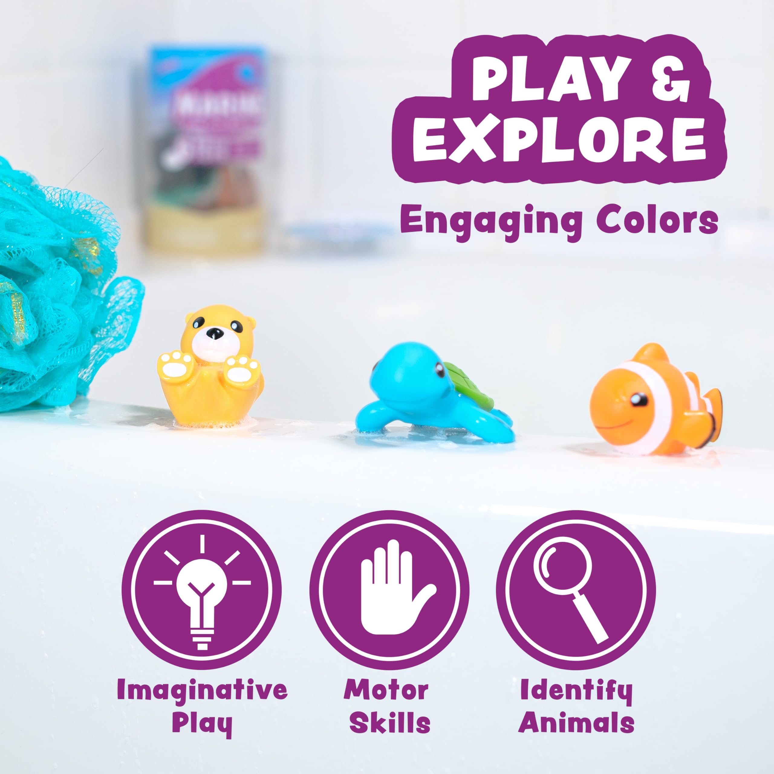 Tub Works Marine Mold-Free Bath Toys 6-Pack – Sealed No-Hole Design for Baby & Toddler Bath Fun