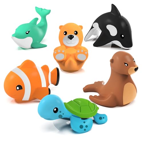 Tub Works Marine Mold-Free Bath Toys 6-Pack – Sealed No-Hole Design for Baby & Toddler Bath Fun