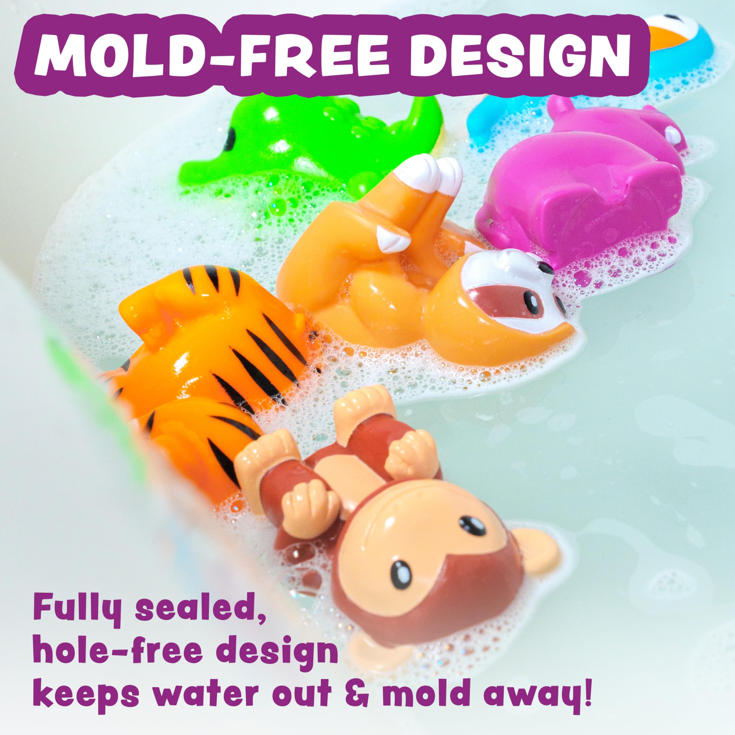 Tub Works Rainforest Mold Free Bath Toys: Sealed, No-Hole Design for Safe Bathtime Fun