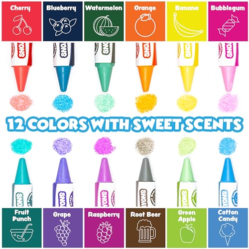 Tub Works Sweet Scents Smooth Bath Crayons – 12 Nontoxic, Washable Crayons for Toddlers, Float in Water, Draw on Wet Tub Walls