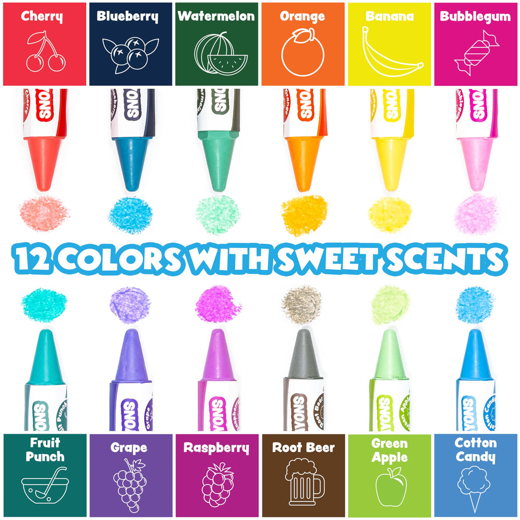 Tub Works Sweet Scents Smooth Bath Crayons – 12 Nontoxic, Washable Crayons for Toddlers, Float in Water, Draw on Wet Tub Walls