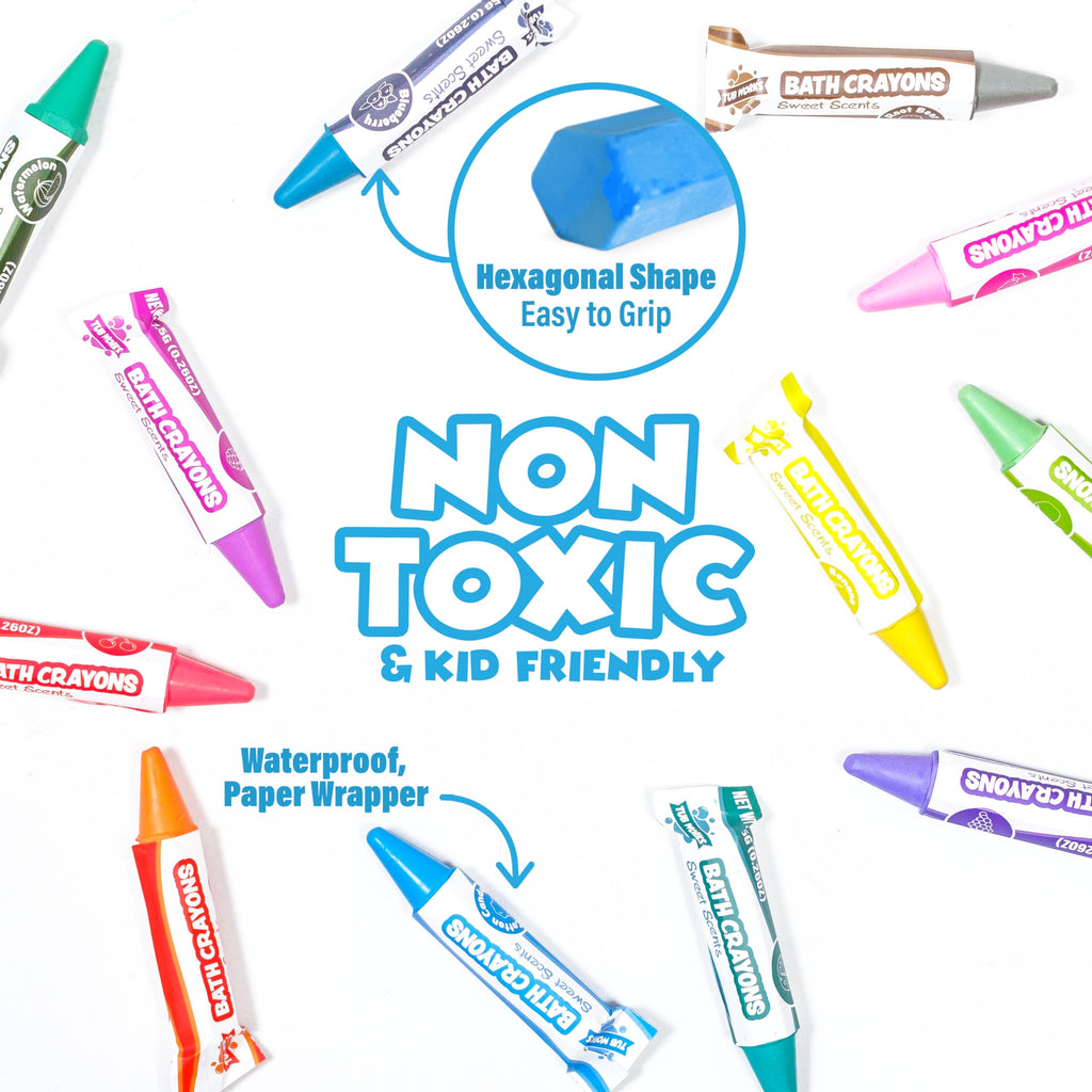 Tub Works Sweet Scents Smooth Bath Crayons – 12 Nontoxic, Washable Crayons for Toddlers, Float in Water, Draw on Wet Tub Walls