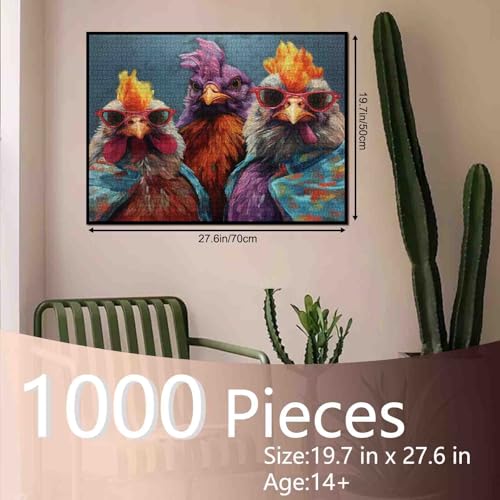Tucocoo 1000 Piece Jigsaw Puzzle – Rustic Chickens Portrait for Adults, 27x20 Inches Finished Size
