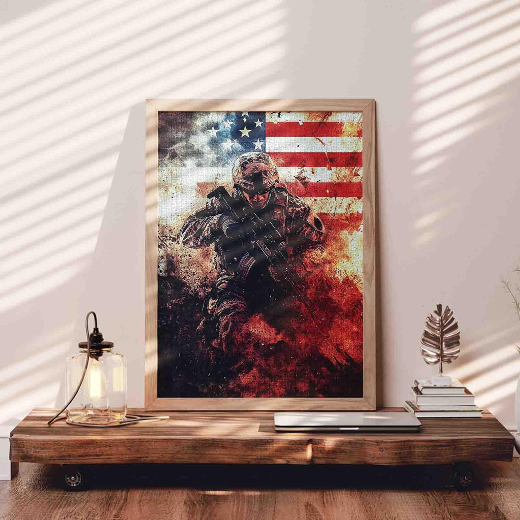 Tucocoo American Soldier Battle 1000 Piece Jigsaw Puzzle – US Flag Art, 20 x 27 Inches, for Adults and Family Game Nights