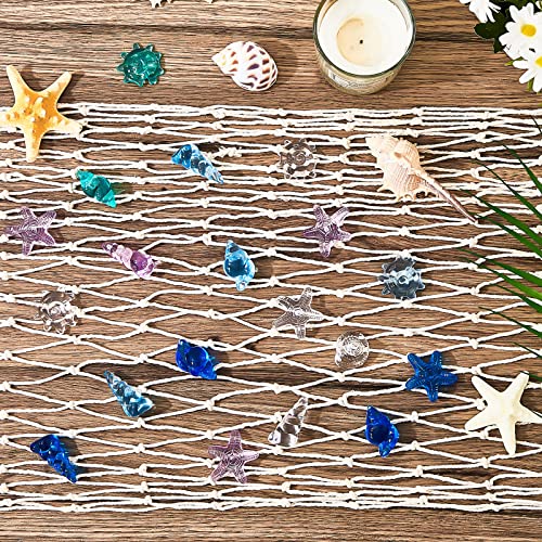 Tudomro Mermaid Table Runner and Gem Set – 38x67 Inch Fishing Net with Shell and Starfish Gems for Beach Party Decor