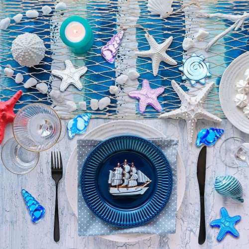 Tudomro Mermaid Table Runner and Gem Set – 38x67 Inch Fishing Net with Shell and Starfish Gems for Beach Party Decor