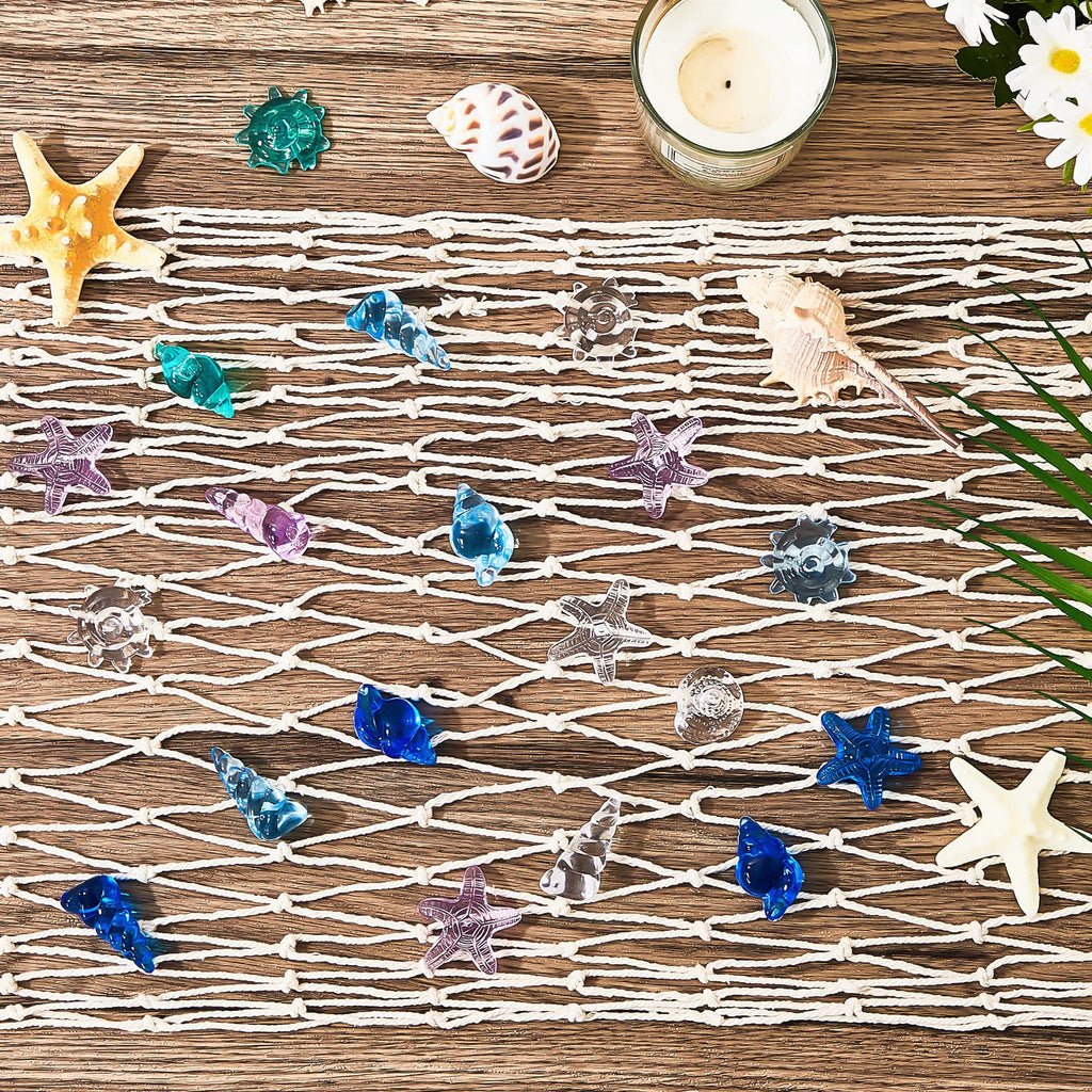 Tudomro Mermaid Table Runner and Gem Set – 38x67 Inch Fishing Net with Shell and Starfish Gems for Beach Party Decor