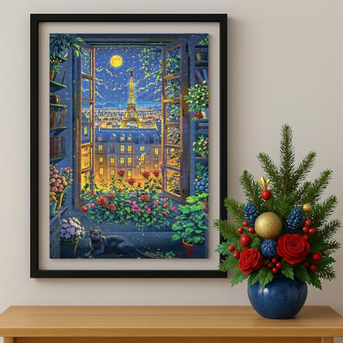 TUMBAUMBA 1000-Piece Cat in Paris Jigsaw Puzzle – Matte Finish with Poster
