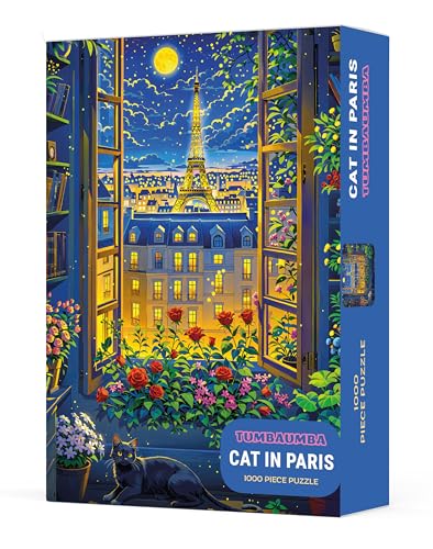 TUMBAUMBA 1000-Piece Cat in Paris Jigsaw Puzzle – Matte Finish with Poster