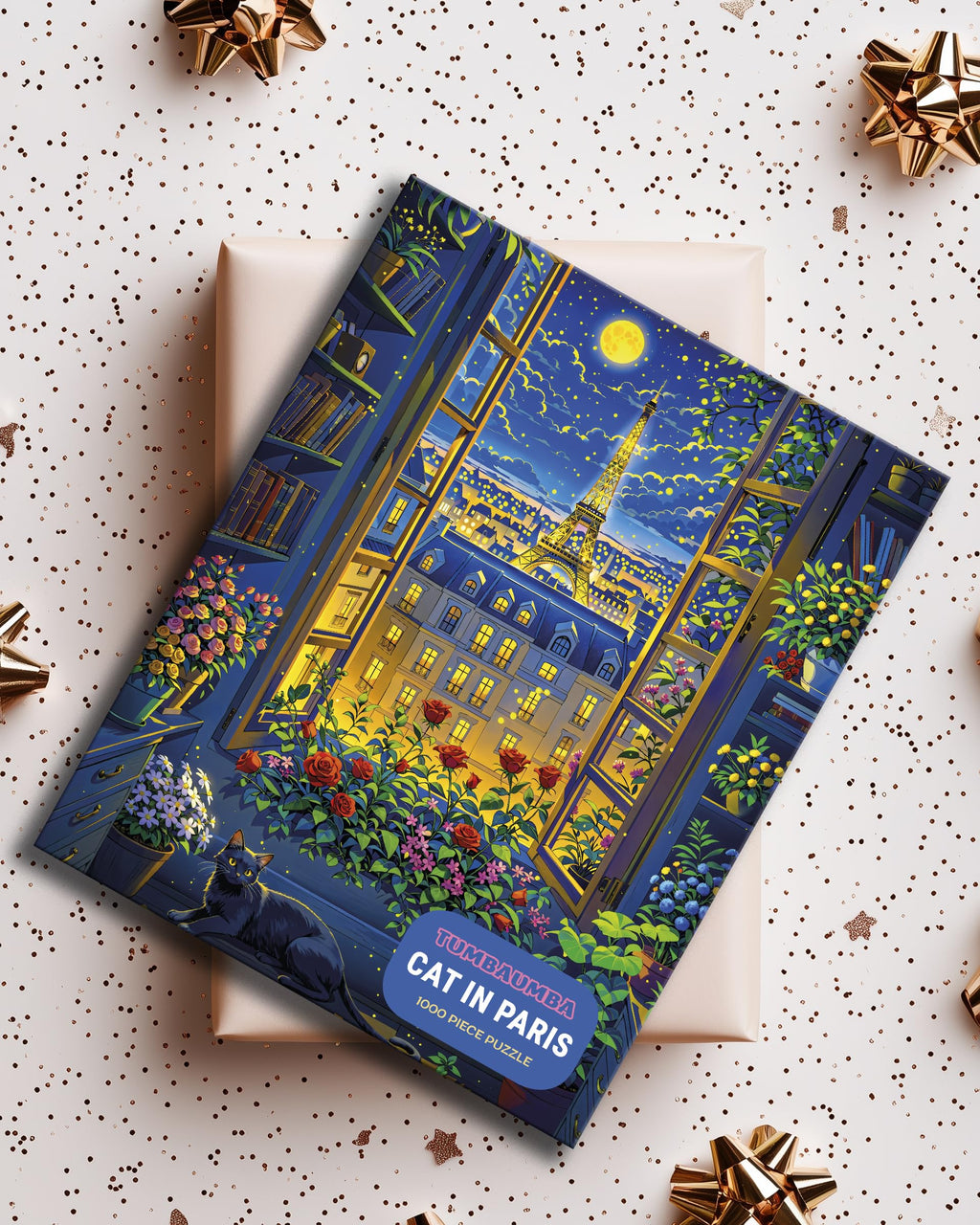 TUMBAUMBA 1000-Piece Cat in Paris Jigsaw Puzzle – Matte Finish with Poster